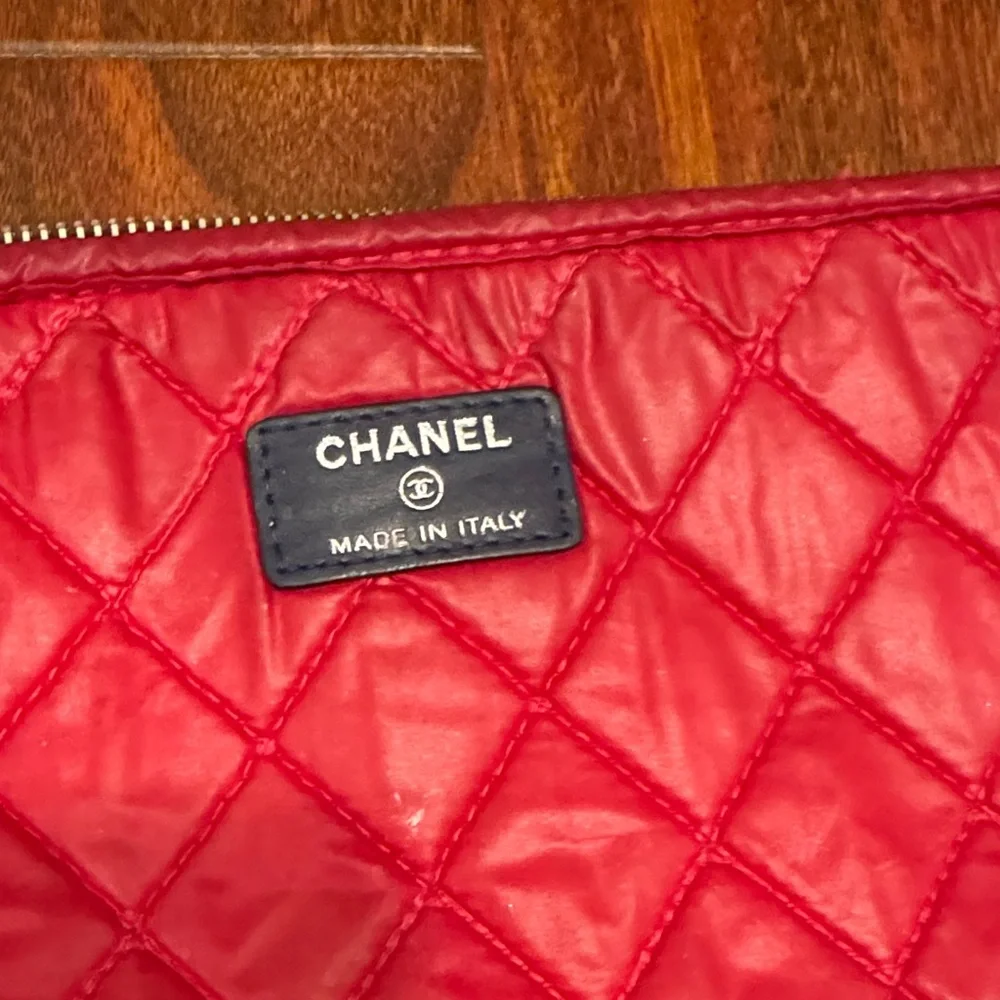 CHANEL Dark Blue Quilted Laptop/ Cosmetic Bag